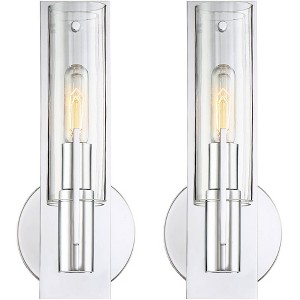 Possini Euro Design Pax Modern Wall Light Sconces Set of 2 Chrome Metal Hardwire 6" Fixture Clear Glass Shade for Bedroom Bathroom Vanity Living Room - 1 of 4
