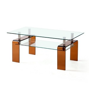 Lirago Rectangle Clear Tempered Glass 2-Tier Coffee Table-Modern Living Room Storage Center with Sleek Geometric Design 21.6"W * 39.3"L * 17.7"H - 1 of 4