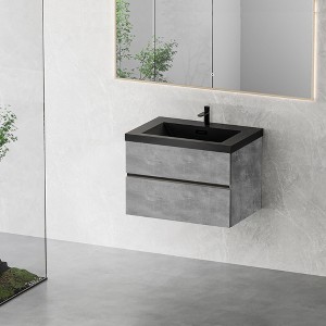 Whisen Minimalist Floating Wall-Mounted Bathroom Vanity with Integrated Quartz Sand Sink and  Storage Drawers - Grey - 1 of 4