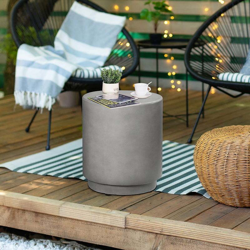 HOMCOM Lightweight Accent Table with Concrete Finish, Round Side Table with 4 Adjustable Feet for Indoor, Outdoor, 3 of 7