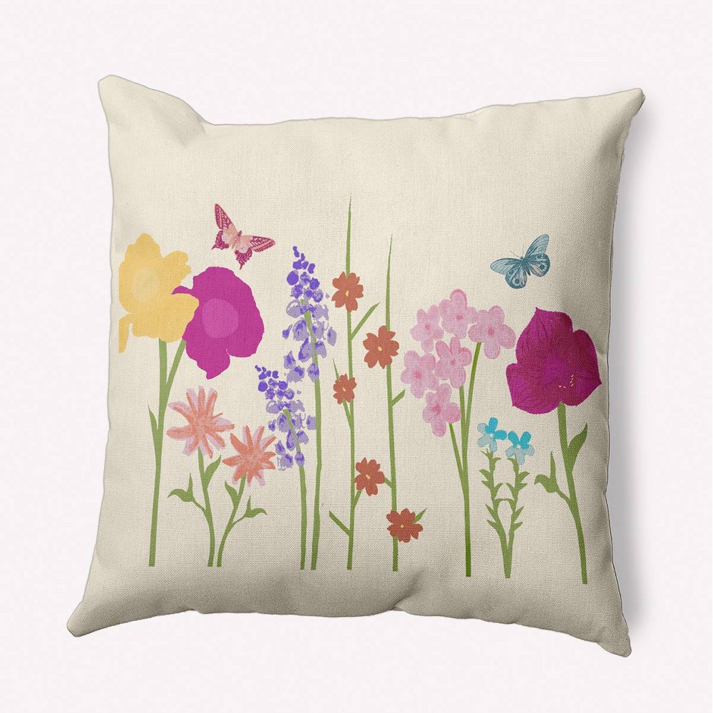 e by design Little Garden Decorative Throw Pillow Yellow: Indoor Square Floral Accent, Polyester Twill, 16x16