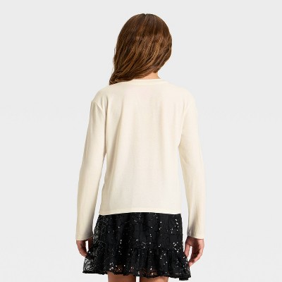 Детские Cat & Jack Girls' Long Sleeve 'Christmas Cat' Flip Sequin T-Shirt - Cat & Jack™ Cream M — фото 3