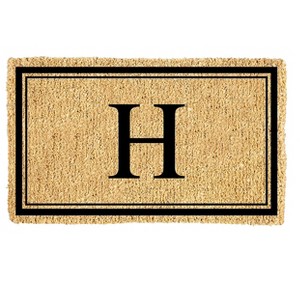 Evergreen Monogram Indoor Outdoor 100% Natural Coir Doormat 28" x 16" |  Letter  "H" - 1 of 4