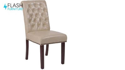 Beige Fabric and Walnut Wood Parsons Side Chair