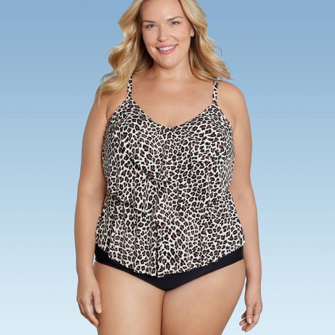 Women's Leopard Print High Neck Keyhole Tankini Top - Kona Sol™ Brown :  Target