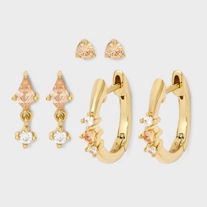 14K Gold Dipped Cubic Zirconia Stud Earring Set 3pc - A New Day™ - 1 of 3