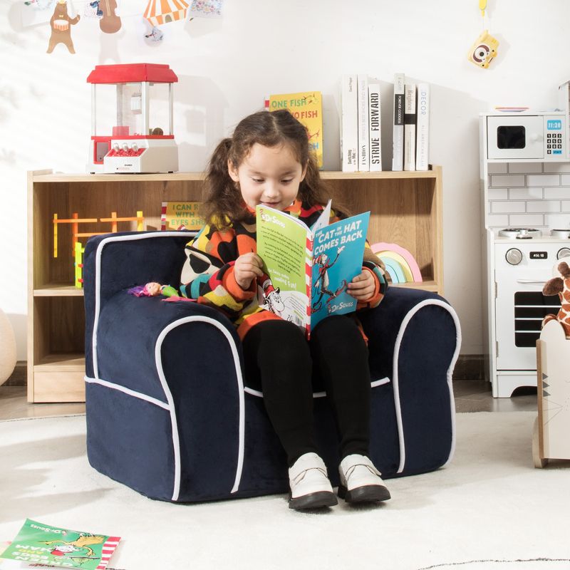Infans Kids Sofa Toddler Foam Filled Armchair w/ Velvet Fabric Baby Gift Navy Blue, 1 of 8
