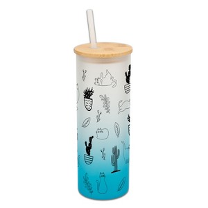 Elanze Designs Cactus Plant Desert Kitty Cat Lover Wrap-Around Design 25 Ounce Frosted Gradient Glass On-The-Go Coffee Travel Skinny Tumbler Mug Cup, - 1 of 1
