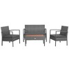 Costway 4PCS Patio Rattan Furniture Set Cushioned Chair Wooden Tabletop Gray - 2 of 4