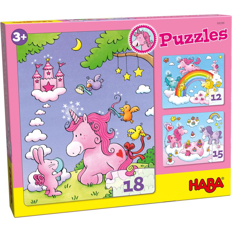 HABA Unicorn Glitterluck Set of 3 Jigsaw Puzzles, 1 of 7