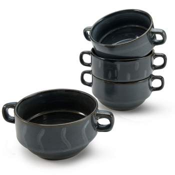 American Atelier Soup Bowls with Handles, Set of 4, 16oz Glazed French Onion Soup Bowl, Stackable Serving Bowls for Stew, Pasta, Chili