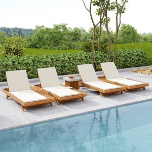 Christopher Knight Home Dara Outdoor Acacia Wood Adjustable Chaise Lounge with Cushion and Flat Storage Surface (Set of 4) - 1 of 4