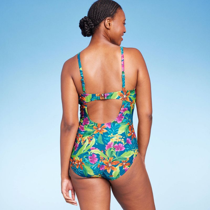 Women&#39;s Tropical Print Shirred Full Coverage One Piece Swimsuit - Kona Sol&#8482; Multi, 5 of 6