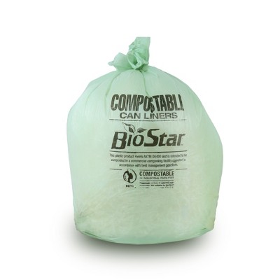 Green Compostable 16-Gallon Draw & Tie Trash Bags, 100 Count