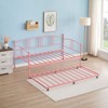 Homhougo Twin Rectangular Twin Metal Daybed with Trundle, Sofa Bed Frame with 6 Casters and Steel Slat Support Pink - 4 of 4