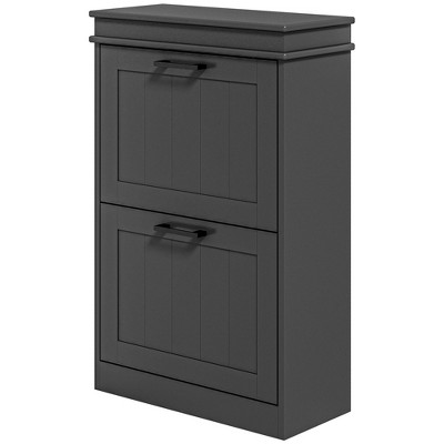 Black MDF Narrow Shoe Cabinet with Adjustable Shelves