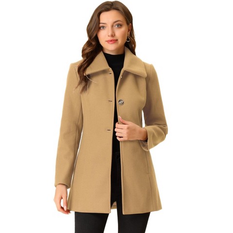 Женские куртки INSPIRE CHIC Women's Turn Down Collar A-Line Single-Breasted Winter Overcoat with Pockets Khaki Small