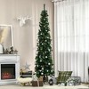 7.5 Foot Pencil Artificial Christmas Tree, Slim Pine Needles Xmas Tree with Realistic Branches, Pine Cones, Metal Base, Green - 2 of 4
