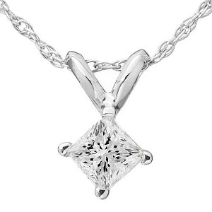 Pompeii3 5/8ct Princess Cut Solitaire Diamond Pendant 14K White Gold - 1 of 2