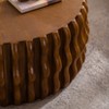KWPZQEB Round Coffee Table, Drum Fluted Center Table, Mid Century Circle Coffee Table with Sturdy Pedestal,Cocktail Table for Living Room,Brown - 4 of 4