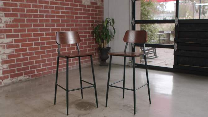 Emma and Oliver Industrial Barstool with Gunmetal Steel Frame and Rustic Wood Seat, 2 of 14, play video