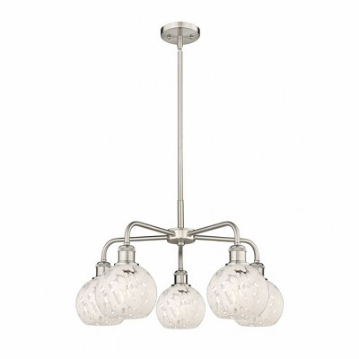 White Mouchette - 5 Light Stem Hung Chandelier In Modern Style-13.5 Inches Tall and 24 Inches Wide