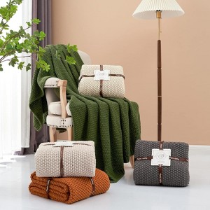 Chunky Cable Knit Throw Blanket Lightweight Beige 100% Organic Cotton Blanket for Sofa Couch Bed Baby Nursery - 1 of 4