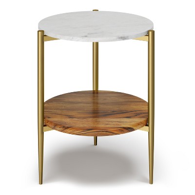 Vynxaria Round Coffee Tables - White Marble & Natural Wood Accent
