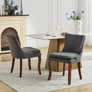 Modern Dining Chairs Set of 2,Double-layer Cushioned Chenille fabric Upholstered Accent Side Leisure Chairs with Mid Back and Curved Solid Wood Legs - 1 of 4