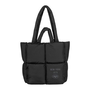 NFL New York Jets Black Puff Tote Bag: Quilted Lightweight Handbag - 1 of 2