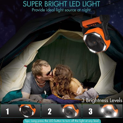 Portable Orange Oscillating Desk Fan with LED Light and Hook