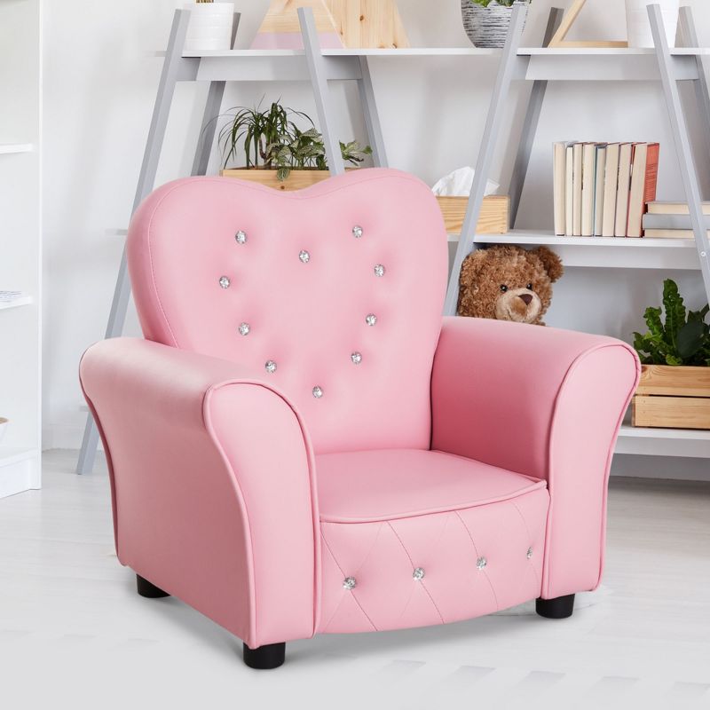 Qaba Kids Sofa Toddler Tufted Upholstered Sofa Chair Princess Couch Furniture with Diamond Decoration for Preschool Child, Pink, 2 of 9