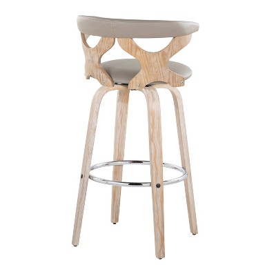 Set of 2 Light Gray Faux Leather and White Washed Wood Swivel Barstools