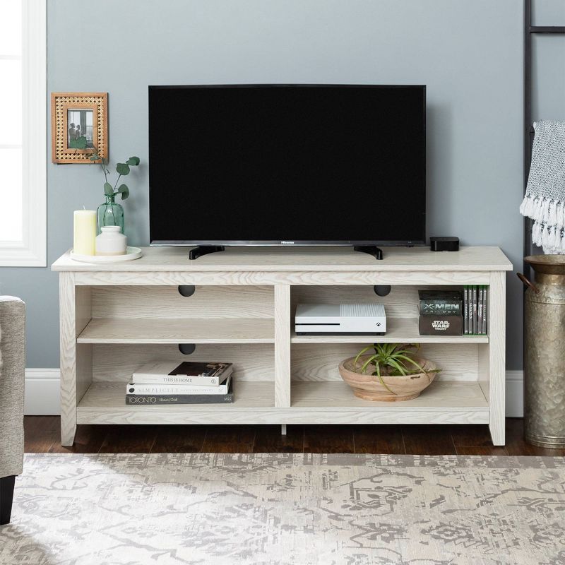 Transitional 4 Cubby Wood Open Storage TV Stand for TVs up to 65"- Saracina Home, 3 of 15