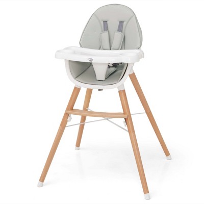 Babyjoy Baby High Chair Wooden Feeding Chair with 4-Gear Tray & Removable Cushion Grey