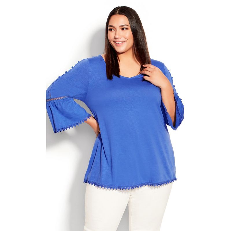 Women's Plus Size Crochet Split Sleeve Top - dazzling blue | EVANS, 1 of 8