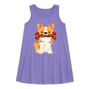 Girls' - Instant Message - Corgi With Bone Graphic Sleeveless Aline Dress - 1 of 4