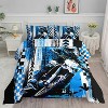 Motorcycle Comforter Set Queen Size – Blue Dirt Bike Motocross Rider Bedding with 1 Comforter & 2 Pillowcases, Extreme Sports Quilt Set for Boys Men - 2 of 4