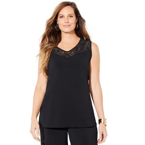 Catherines Women's Plus Size Anywear Lace Tank - 1 of 4