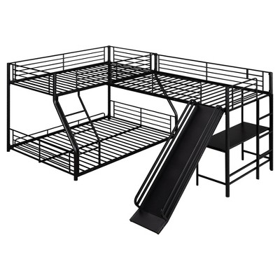 Bellemave L-Shaped Twin over Full Bunk Bed with Twin Size Loft Bed,Built-in Desk and Slide,Black