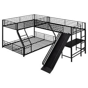 Bellemave L-Shaped Twin over Full Bunk Bed with Twin Size Loft Bed,Built-in Desk and Slide,Black - 1 of 4