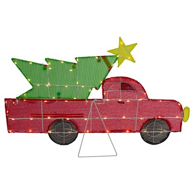 Northlight 35.9" LED Red Truck with Glittery Christmas Tree Display
