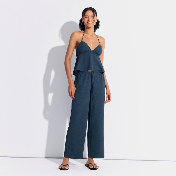 Pantalones de Pierna Ancha Texturizados de Cintura Baja, Relaxed Fit - Wild Fable™ 3