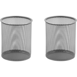 YBM Home Round Silver Steel Mesh Pencil and Pen Cup, Pack of 2 - 1 of 2
