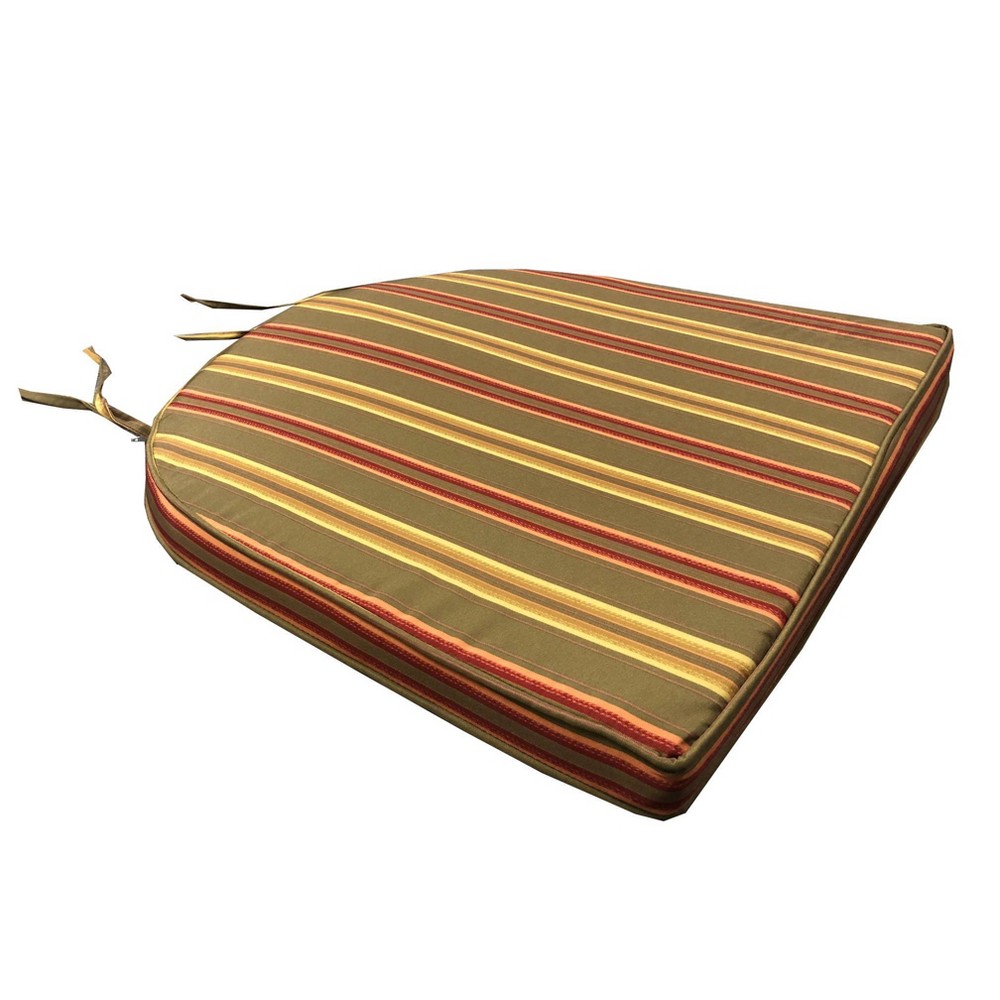 Photos - Pillow Oakland Living 20"x19" Patio Dining Outdoor Chair Cushion Green/Red/Yellow Stripe: Removable Zippered Cover, Foam Filled, Al