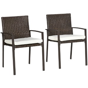 Outsunny 4 Piece Outdoor Dining Chair Set, Cushioned Patio Wicker Armchairs - 1 of 4
