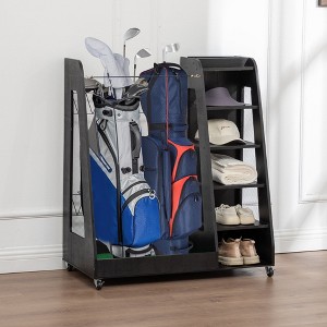 MOEPISY Sports Racks Golf Bag Organizer for Garage, Premium Wooden Golf Clubs Storage Rack Fit 2 Golf Bags, Black - 1 of 4