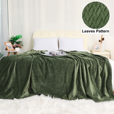 1 Pc Twin Polyester Flannel Fleece Bed Blankets Army Green  - PiccoCasa