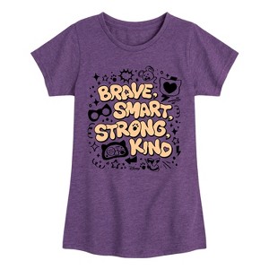 Girls' - Super Kitties - Brave Smart Strong Kind Fitted Short Sleeve Graphic T-Shirt - 1 of 4