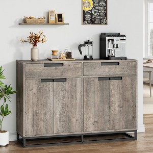 Sideboard Buffet Cabinet, 55" Large Kitchen Accent Modern Storage Cabinet with 2 Drawers and 4 Doors, Coffee Bar for Kitchen, Dining Room - 1 of 4